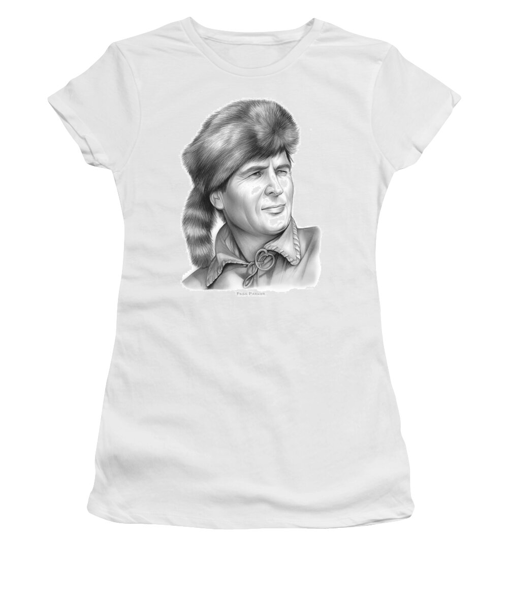 Fess Parker Women's T-Shirt featuring the drawing Fess Parker by Greg Joens