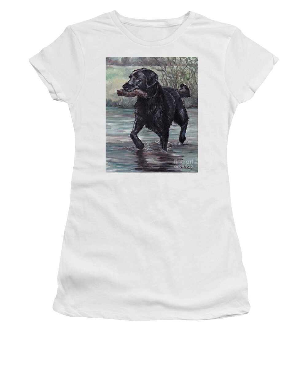 Labrador Retriever Women's T-Shirt featuring the painting Fetch by Charlotte Yealey