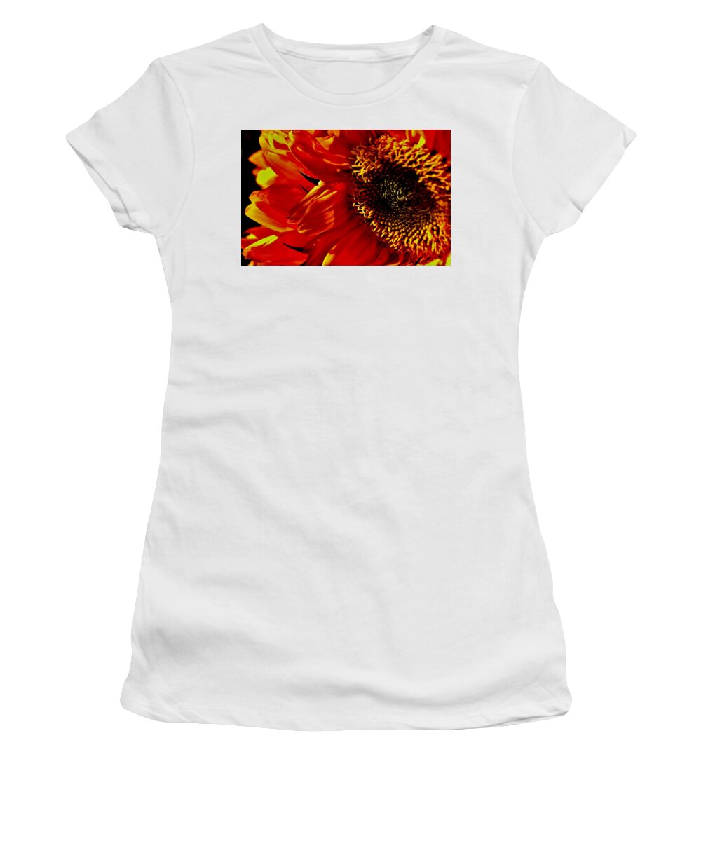 Orange Women's T-Shirt featuring the photograph Fickle Sunflower by Eileen Brymer