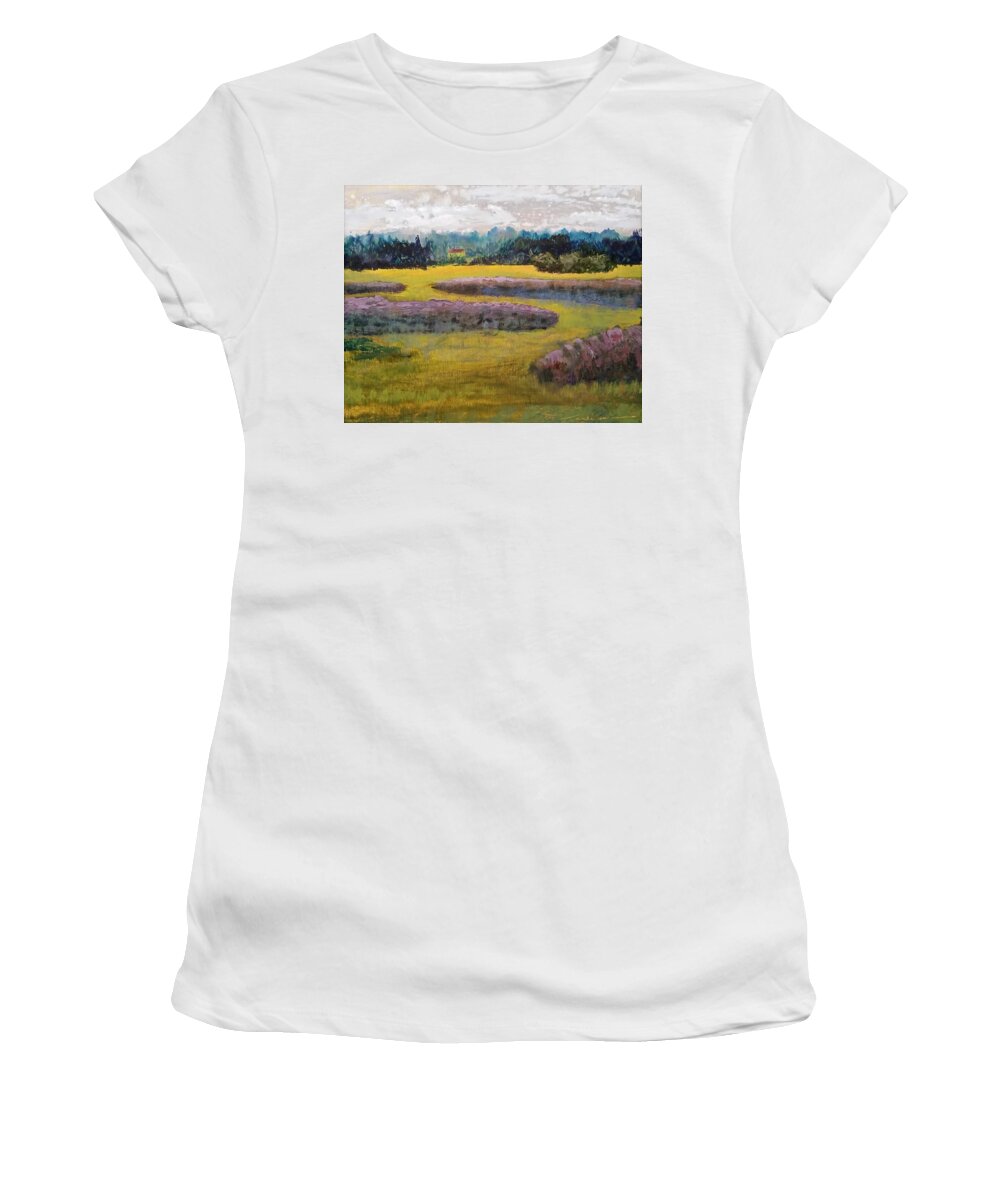 Waterscape Women's T-Shirt featuring the painting Fiddlers Ridge Marsh by Peter Senesac