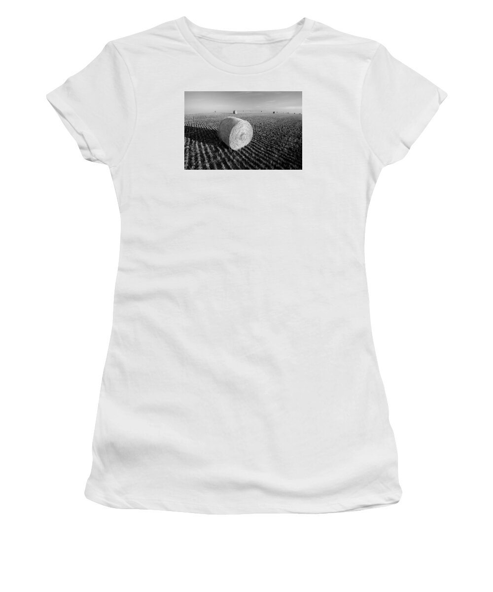 Montana Women's T-Shirt featuring the photograph Field Full of Bales in Black and White by Todd Klassy