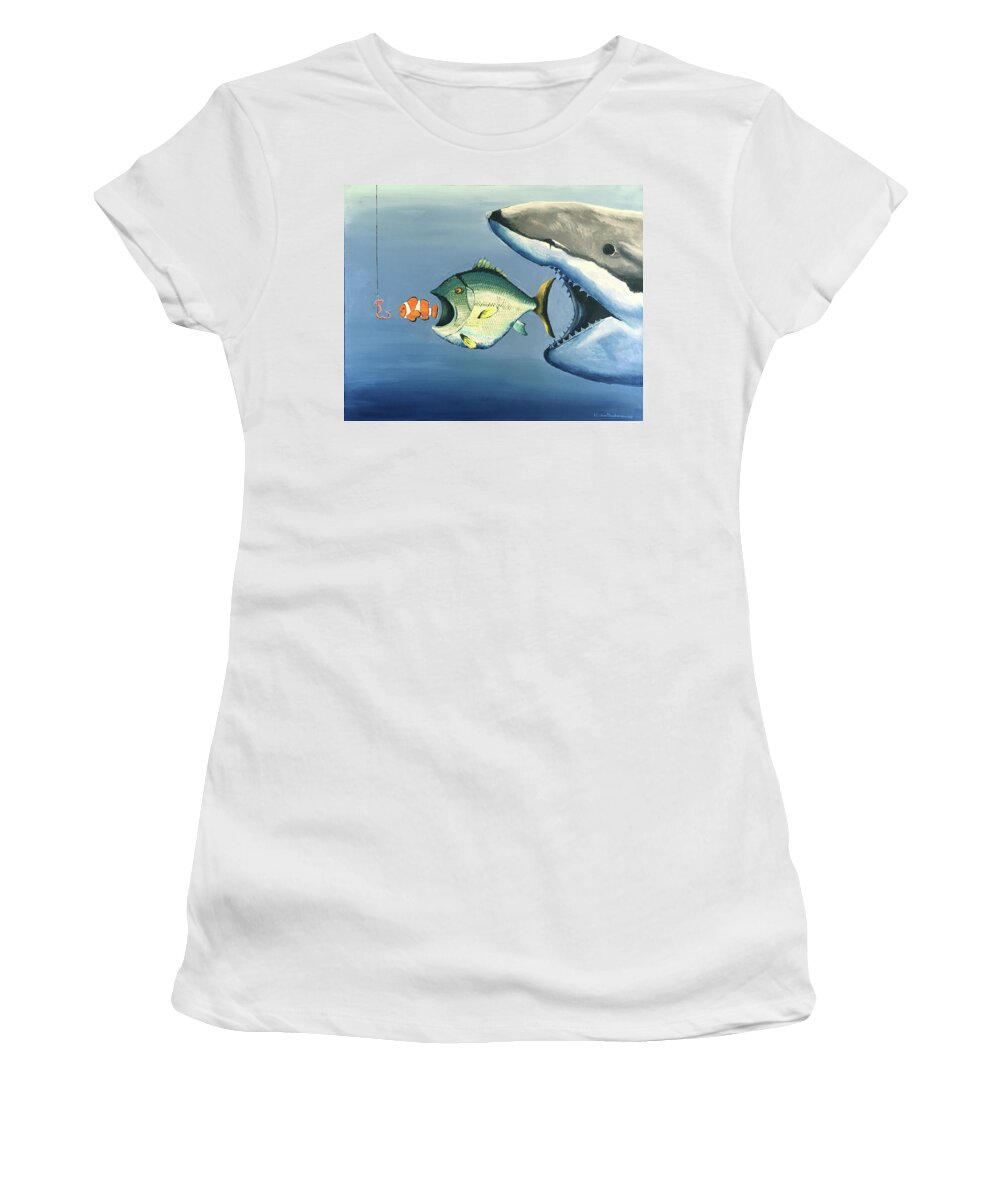 Fish Bait Women's T-Shirt featuring the painting Fish Bait by Winton Bochanowicz