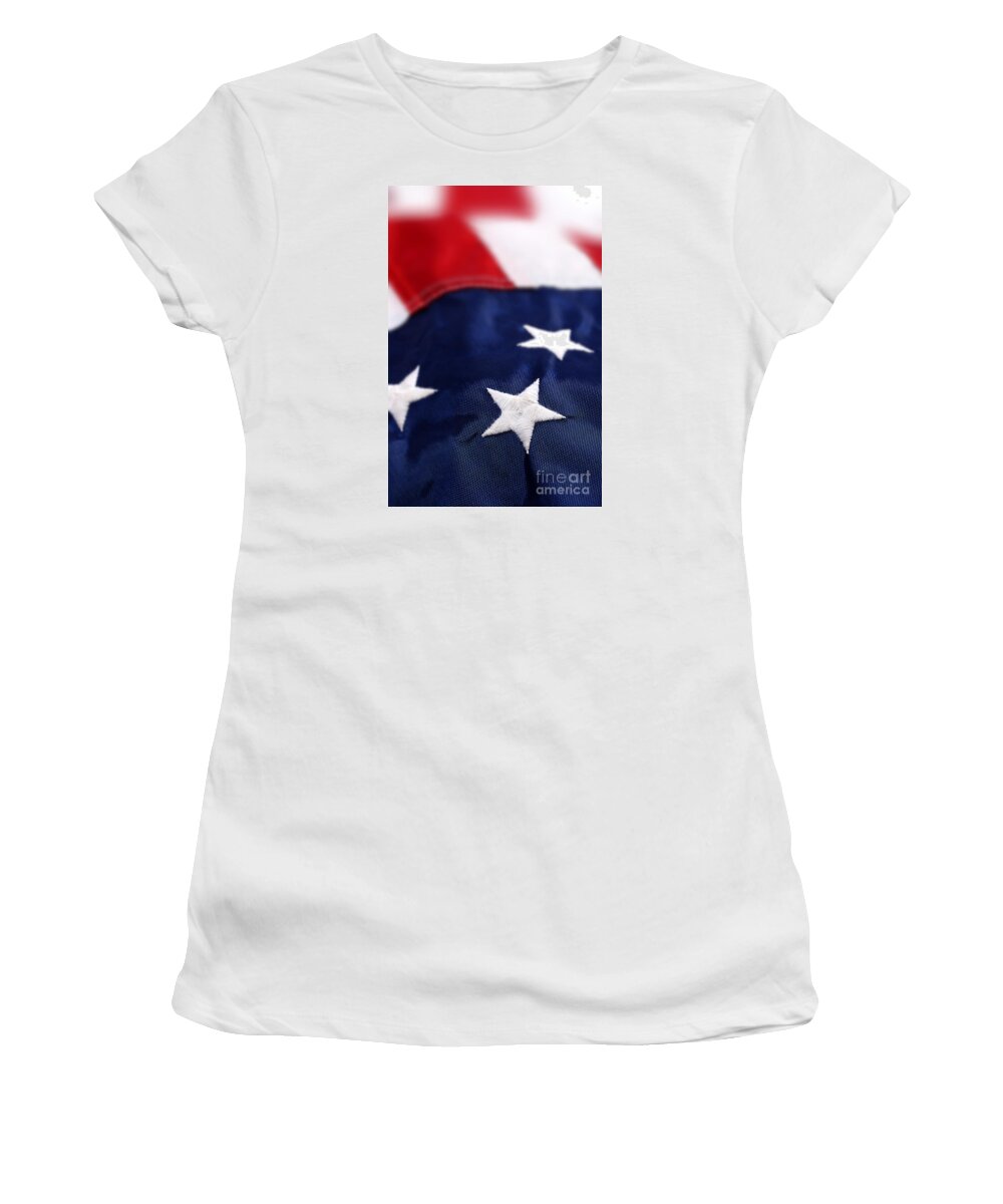 Us Usa Flag Old Glory Colors Red White Blue Women's T-Shirt featuring the photograph Flag 0108 by Ken DePue