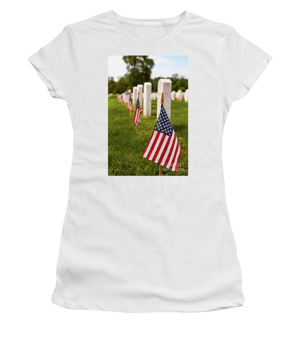 American Women's T-Shirt featuring the photograph Flags at Arlington Cemetery by George Lehmann