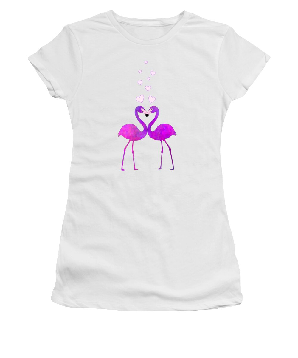 Romantic Art Women's T-Shirt featuring the digital art Flamingo Love Connection by Kathleen Sartoris