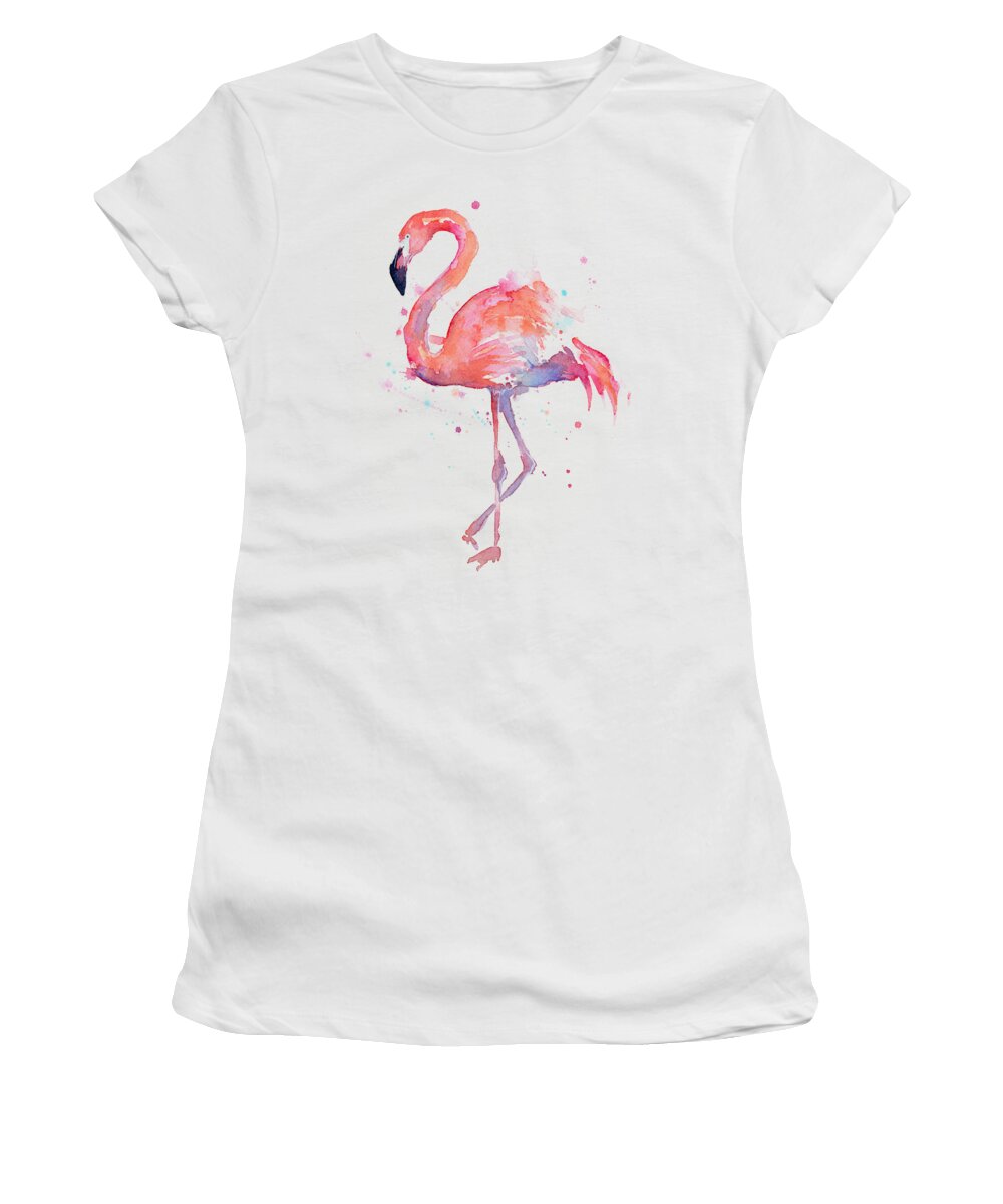 Bird Women's T-Shirt featuring the painting Flamingo Watercolor by Olga Shvartsur