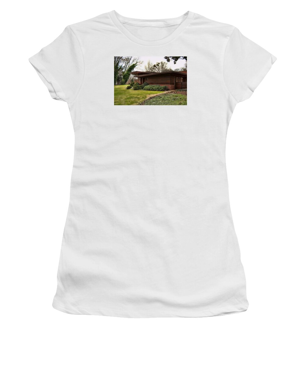 Wright Women's T-Shirt featuring the photograph FLLW Rosenbaum Usonian House - Side View by Paulette B Wright