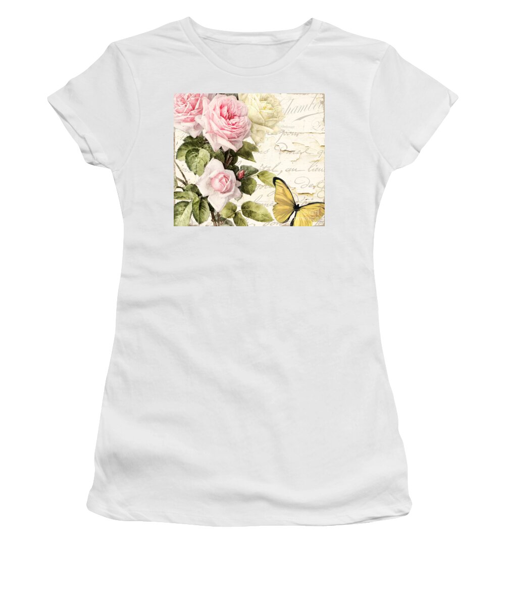 Shabby Roses Women's T-Shirt featuring the painting Florabella II by Mindy Sommers