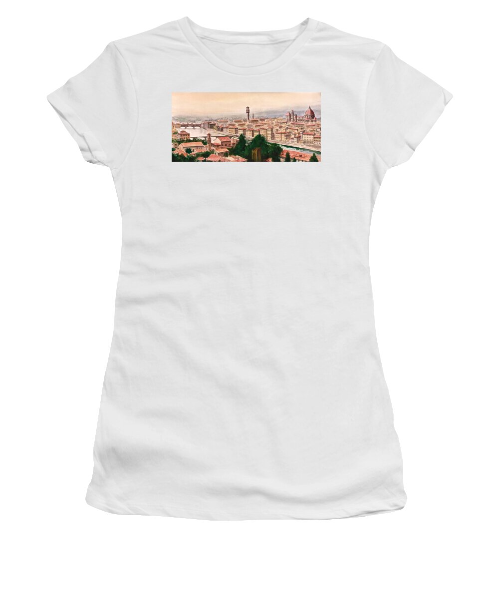 Florence Women's T-Shirt featuring the painting Florentine Panorama by Frank SantAgata