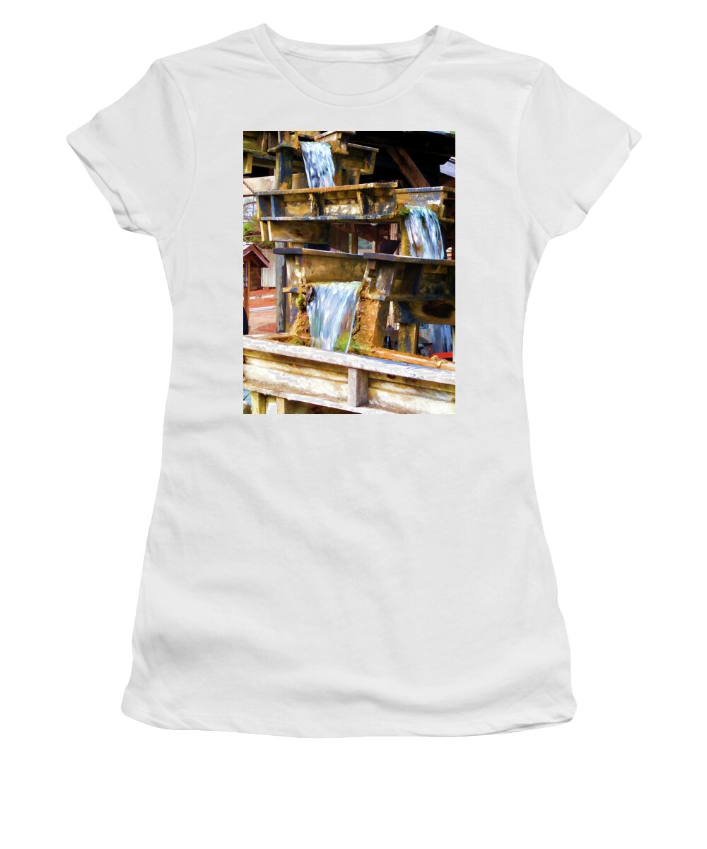 Wheel Women's T-Shirt featuring the painting Flow of water 1 by Jeelan Clark