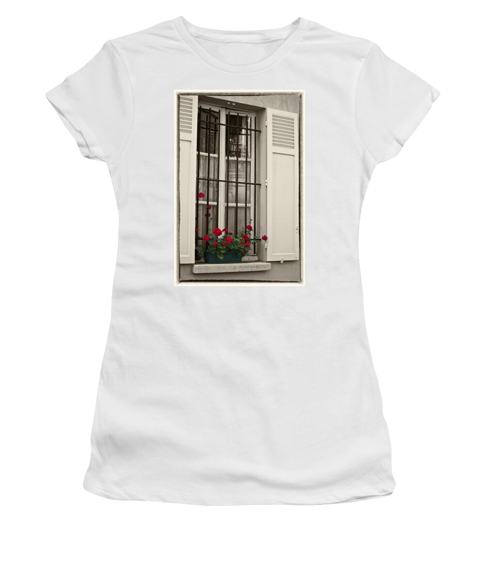 Paris Women's T-Shirt featuring the photograph Flowers in Paris windowbox by Sheila Smart Fine Art Photography