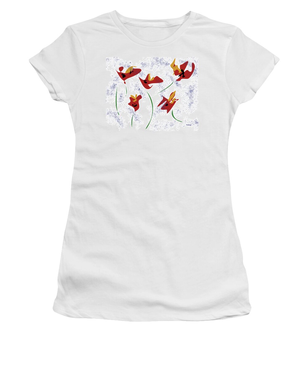Postmodernism Women's T-Shirt featuring the digital art Flowers in the Wind by David Bridburg