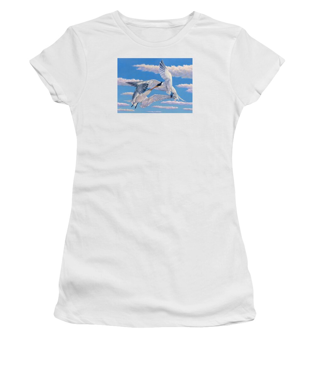 Flying Women's T-Shirt featuring the painting Flying Kiss by James W Johnson