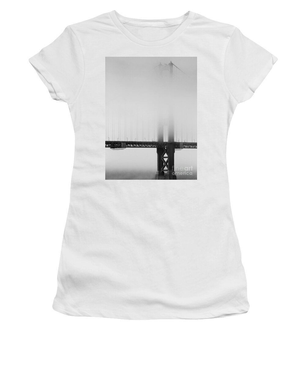Black And White Women's T-Shirt featuring the photograph Fog at the Golden Gate Bridge 4 - Black and White by Wingsdomain Art and Photography