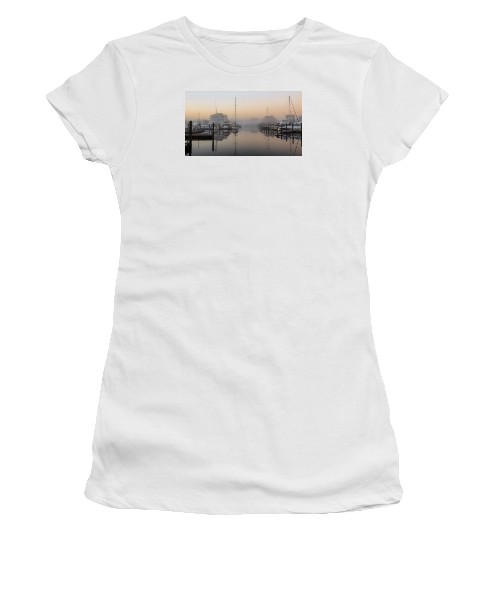 Marina Women's T-Shirt featuring the photograph Foggy St James Morning Twilight by Nick Noble