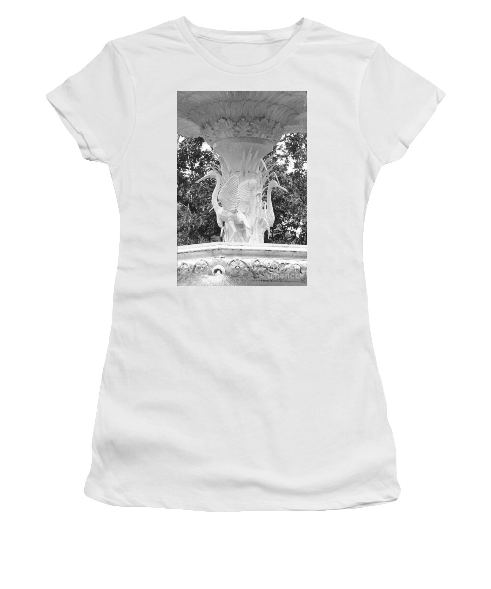 Fountain Women's T-Shirt featuring the photograph Forsyth Park Fountain - Black and White 4 2X3 by Carol Groenen