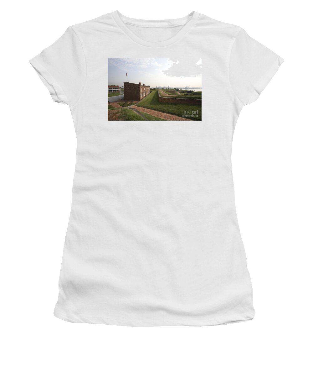 Earthworks Women's T-Shirt featuring the photograph Fort McHenry Earthworks and Barracks in Baltimore Maryland by William Kuta