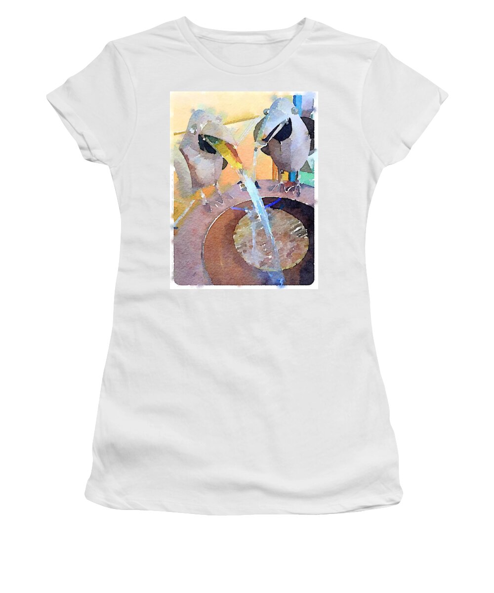 Waterlogue Women's T-Shirt featuring the digital art Fountain Fun by Shannon Grissom