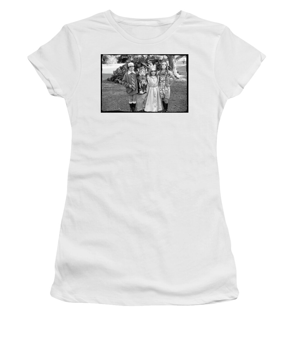 Halloween Women's T-Shirt featuring the photograph Four Girls in Halloween Costumes, 1971, Part One by Jeremy Butler