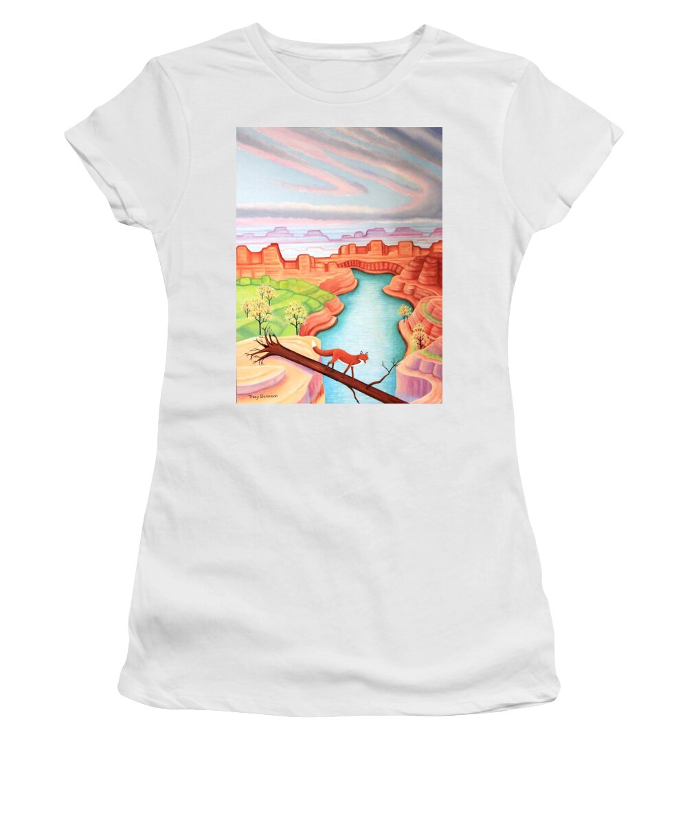 Red Fox Southwest Sunset Women's T-Shirt featuring the painting Fox Trotting by Tracy Dennison