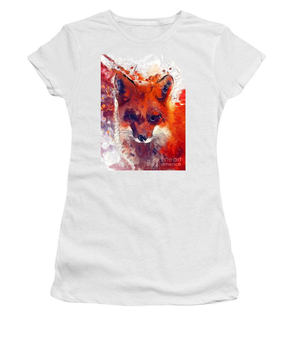 Fox Women's T-Shirt featuring the painting Foxy by Justyna Jaszke JBJart