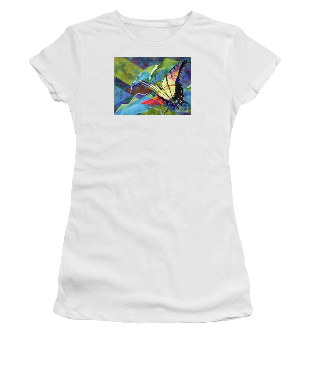 Nancy Charbeneau Women's T-Shirt featuring the painting Fractured Butterfly by Nancy Charbeneau