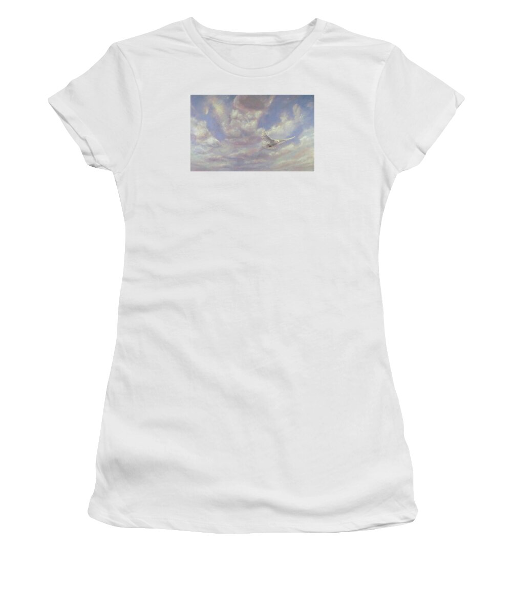 Sky Women's T-Shirt featuring the painting Free Spirit - White Dove of Hope by Robie Benve