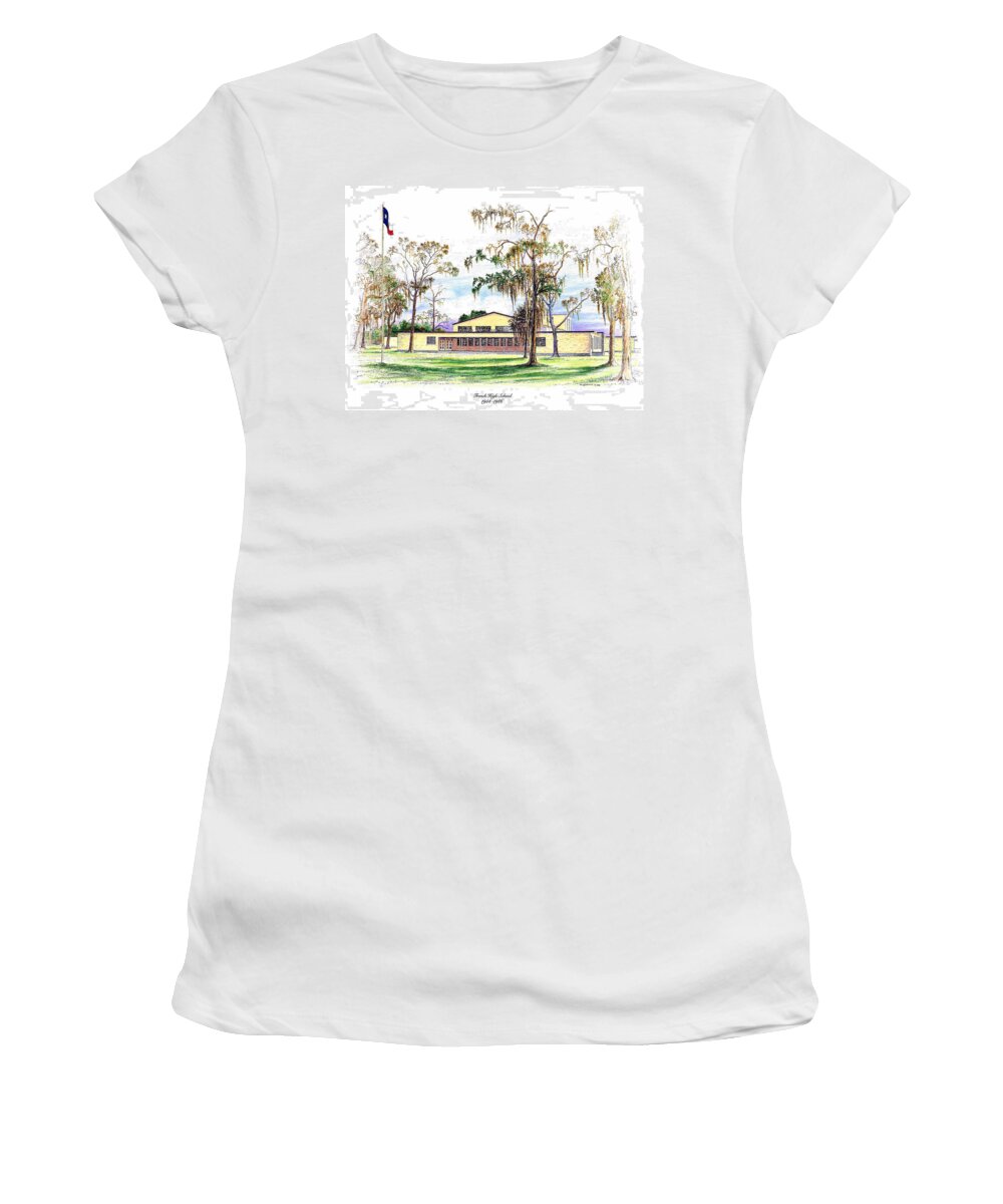 French Women's T-Shirt featuring the drawing French High School by Randy Welborn