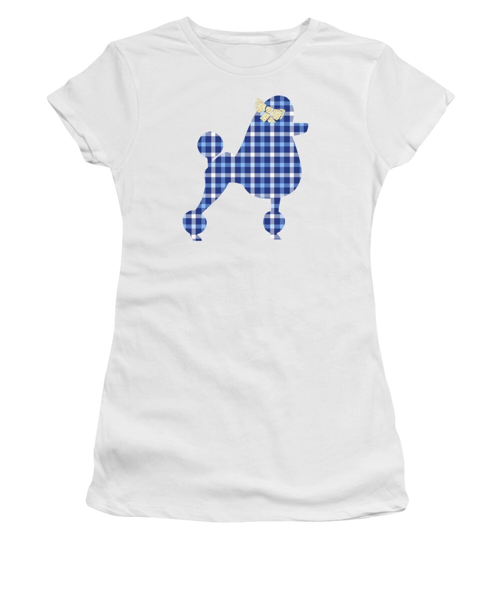 French Poodle Women's T-Shirt featuring the mixed media French Poodle Plaid by Christina Rollo