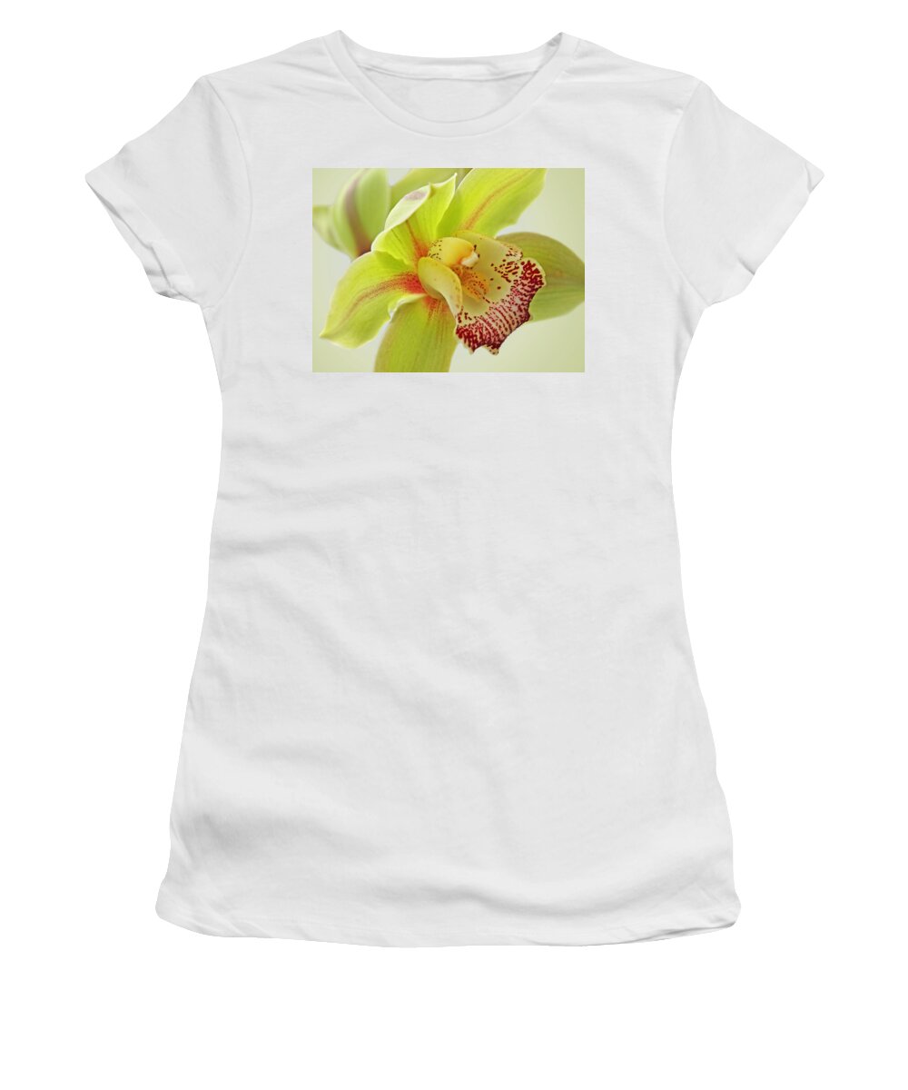 Yellow Orchid Women's T-Shirt featuring the photograph Fresh Green Cymbidium Orchid by Gill Billington