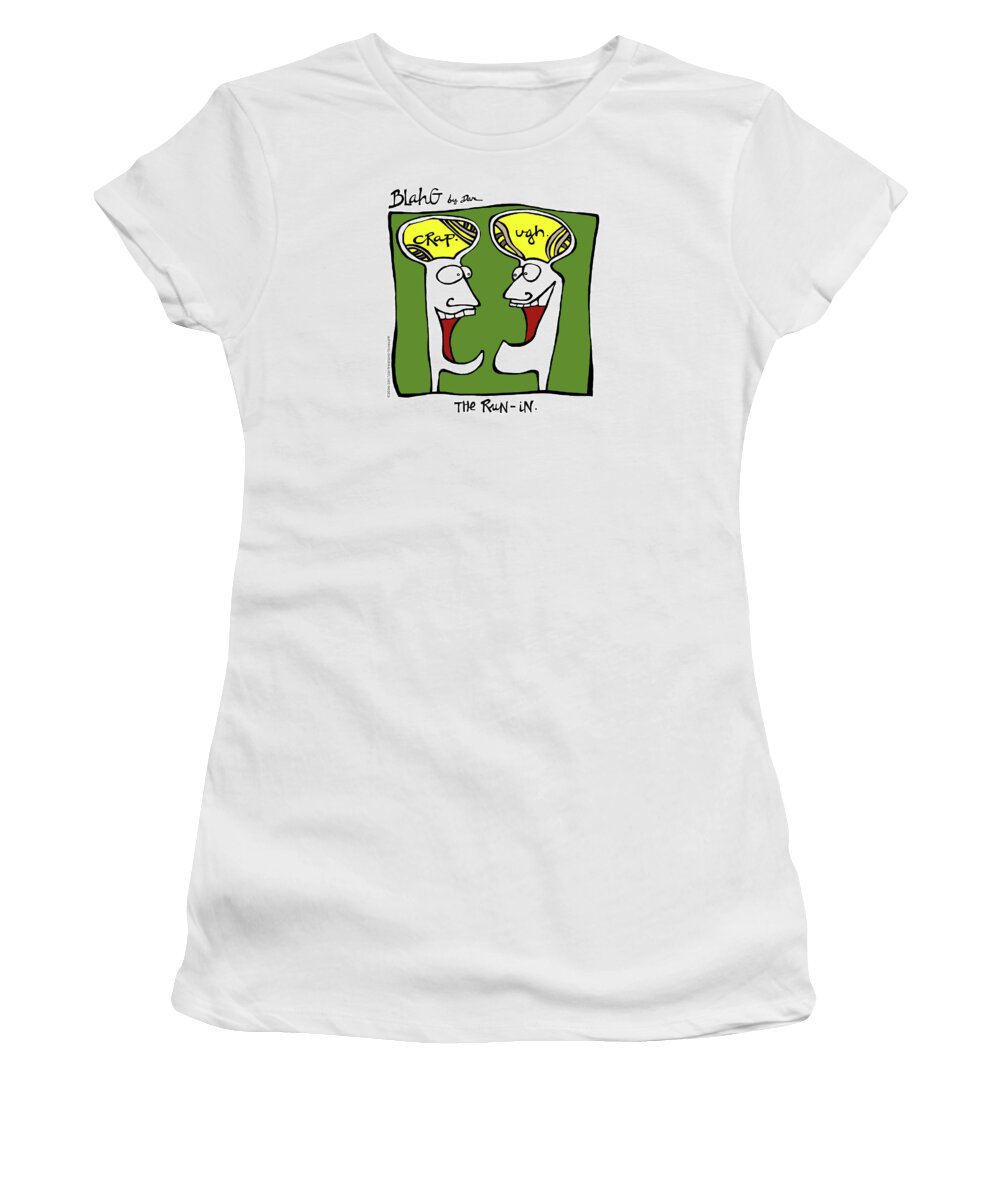 Face Up Women's T-Shirt featuring the drawing The Run-In by Dar Freeland