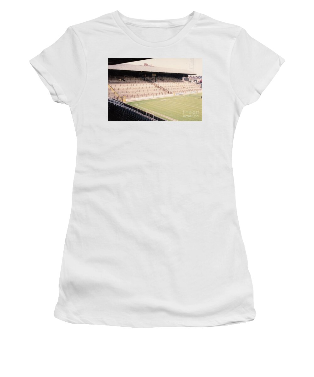 Fulham Women's T-Shirt featuring the photograph Fulham - Craven Cottage - North Stand Hammersmith End 1 - April 1991 by Legendary Football Grounds