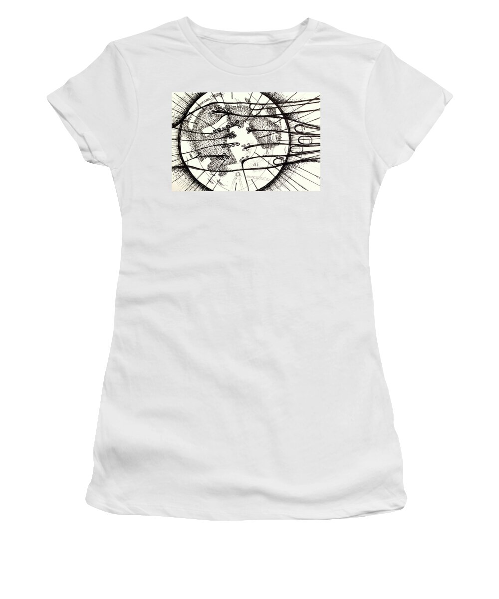 Full Moon Women's T-Shirt featuring the drawing Full moon eclipse by Ingrid Van Amsterdam