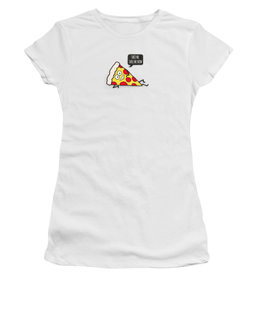 Pizza Women's T-Shirt featuring the digital art Funny and Cute Delicious Pizza Slice wants only you by Philipp Rietz
