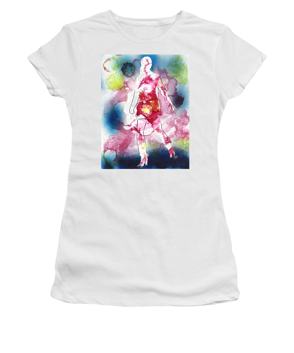 Abstract Women's T-Shirt featuring the mixed media Galaxy Girl by Susan Kubes