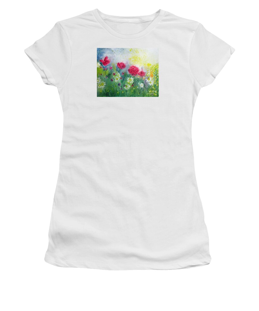 Painting Women's T-Shirt featuring the painting Garden Mist by Daniela Easter