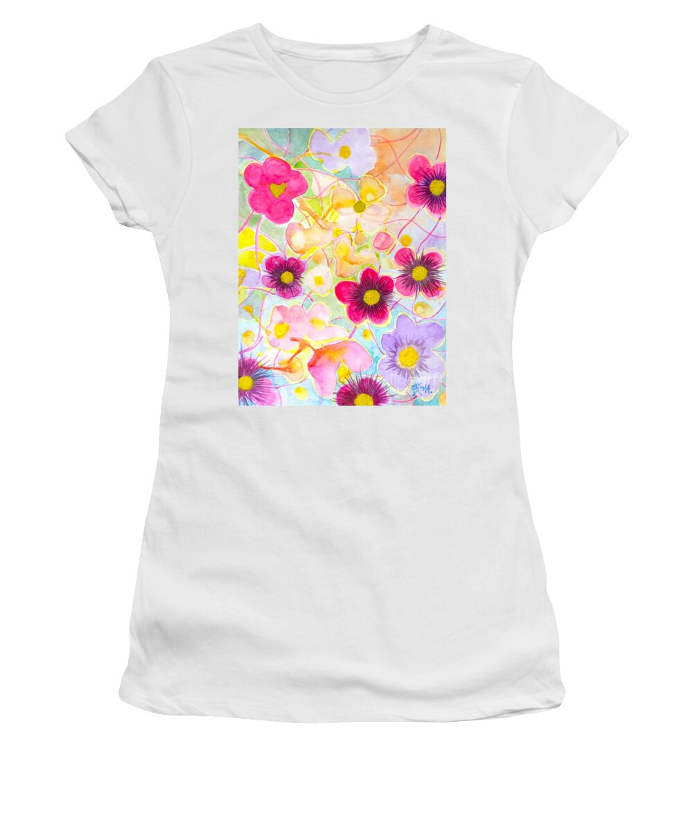 Flower Women's T-Shirt featuring the painting Garden of love and joy by Wonju Hulse