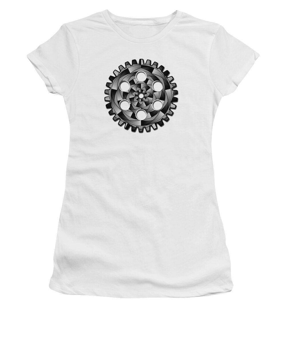Gearwheel Women's T-Shirt featuring the digital art Gearwheel in black and white by Gaspar Avila