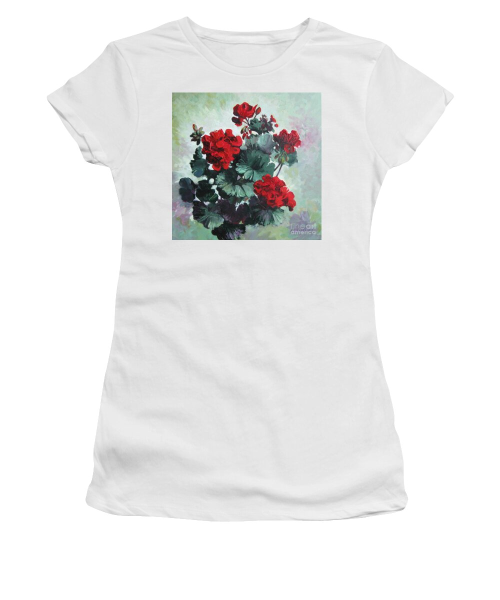 Flower Women's T-Shirt featuring the painting Geranium by Elena Oleniuc