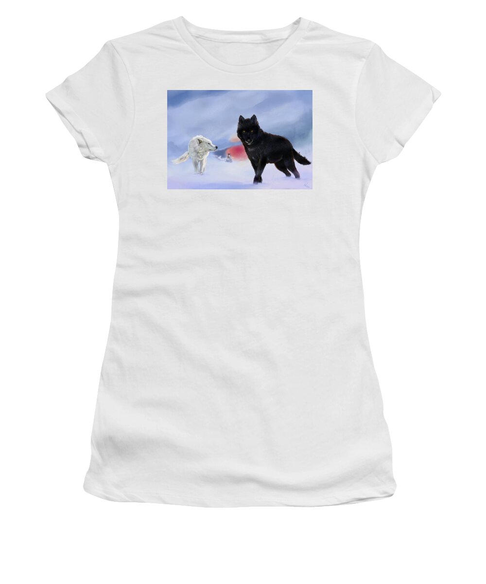 Wolves Women's T-Shirt featuring the digital art Geri and Freki by Norman Klein
