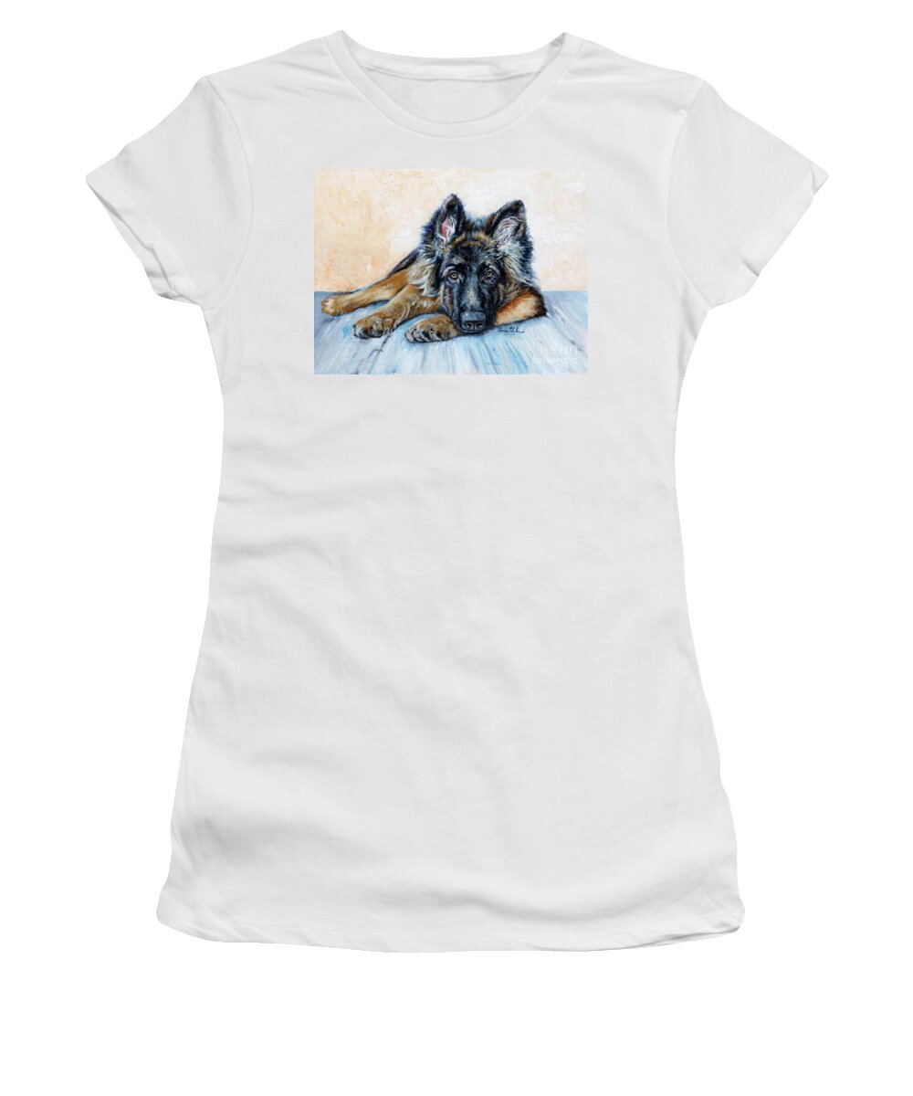 Animals Women's T-Shirt featuring the painting German Shepherd by Portraits By NC