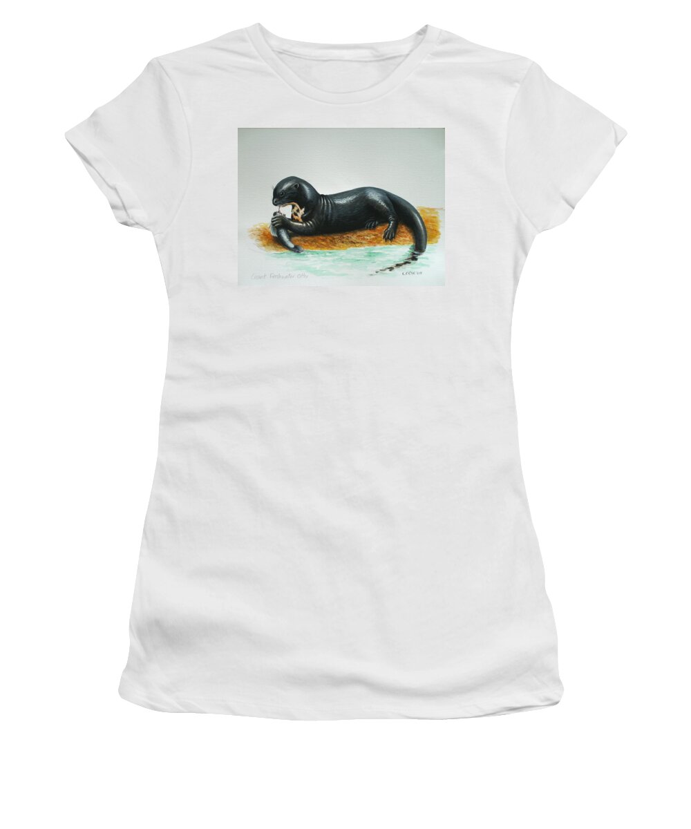 Giant River Otter Women's T-Shirt featuring the painting Giant River Otter by Christopher Cox
