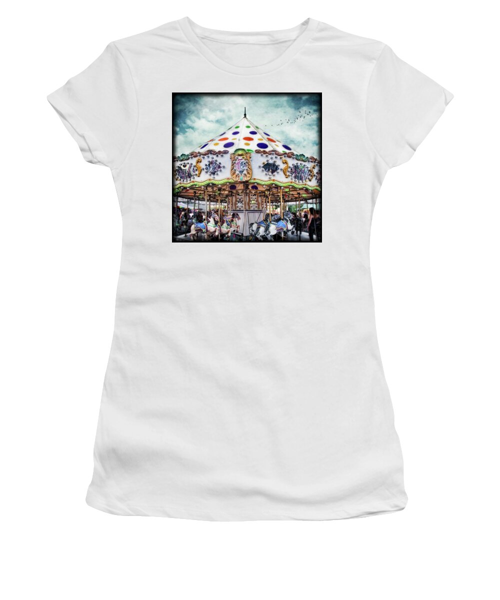 Carousel Women's T-Shirt featuring the photograph Giddyup Little Buckaroos by Tammy Wetzel