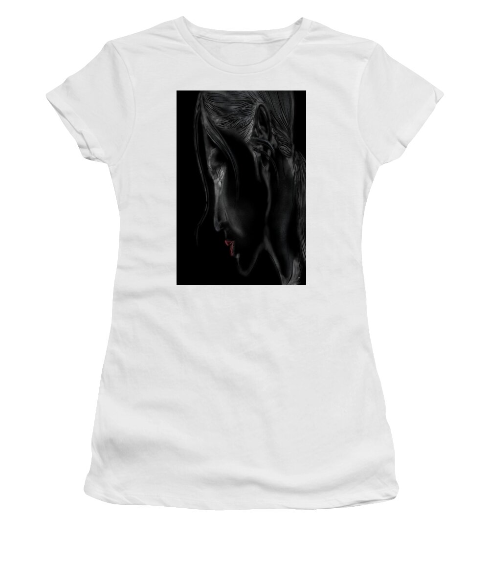 Girl In The Shadows Women's T-Shirt featuring the digital art Girl in the Shadows by Mark Taylor