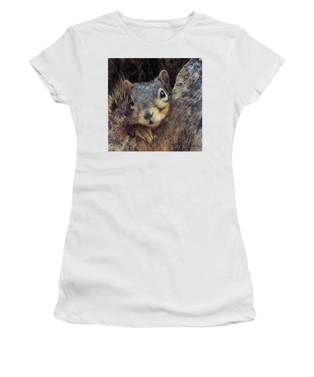 Squirrel Women's T-Shirt featuring the photograph Give me two minutes by Michael Dillon