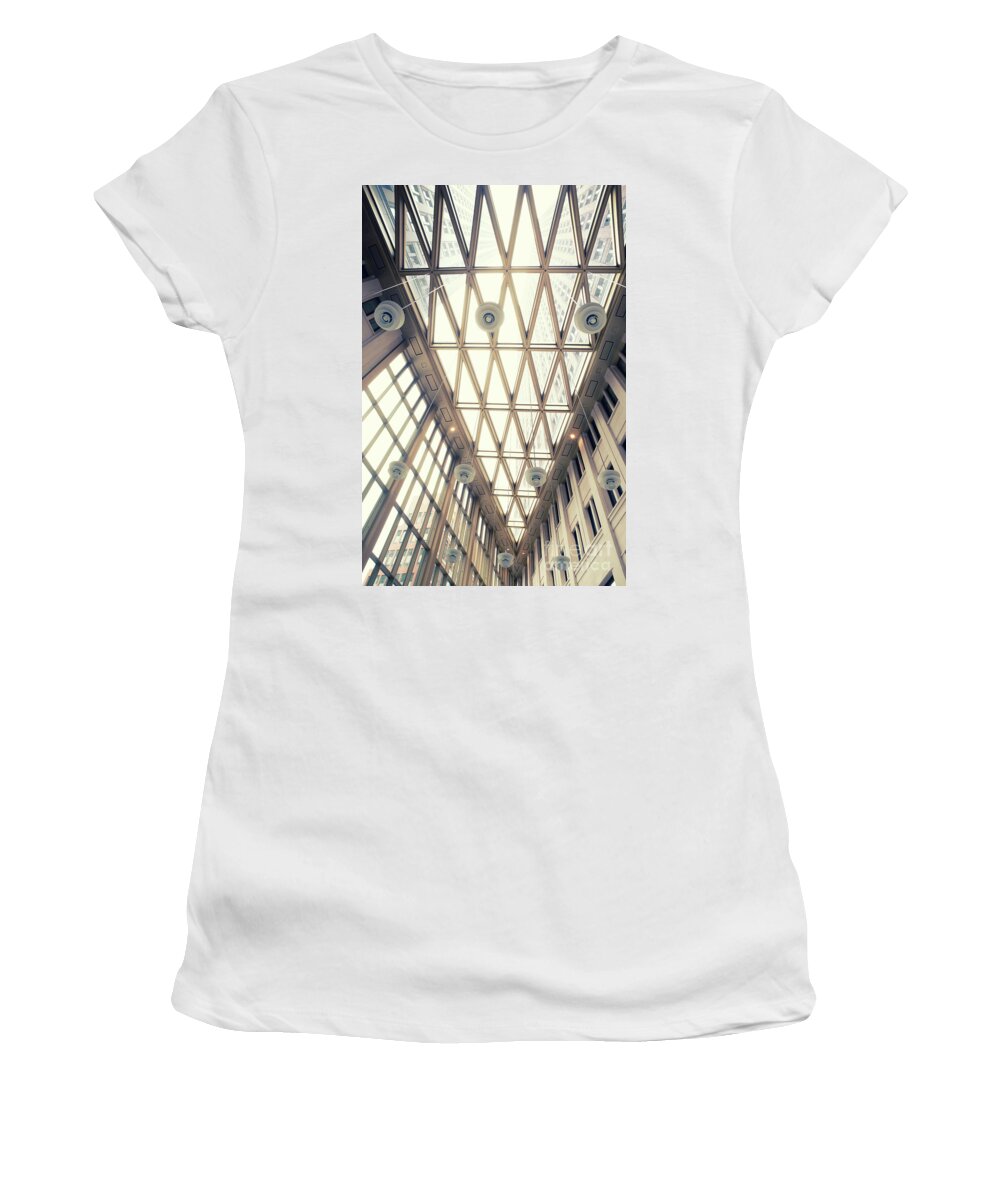 Architecture Women's T-Shirt featuring the photograph glass ceiling in hall of new State office by Ariadna De Raadt