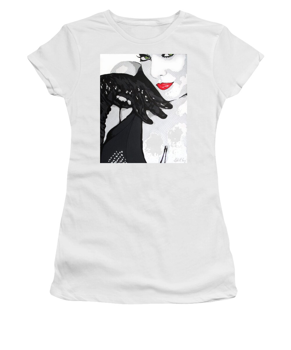 Pinup Women's T-Shirt featuring the painting Gloves and a Smile by Dale Loos Jr