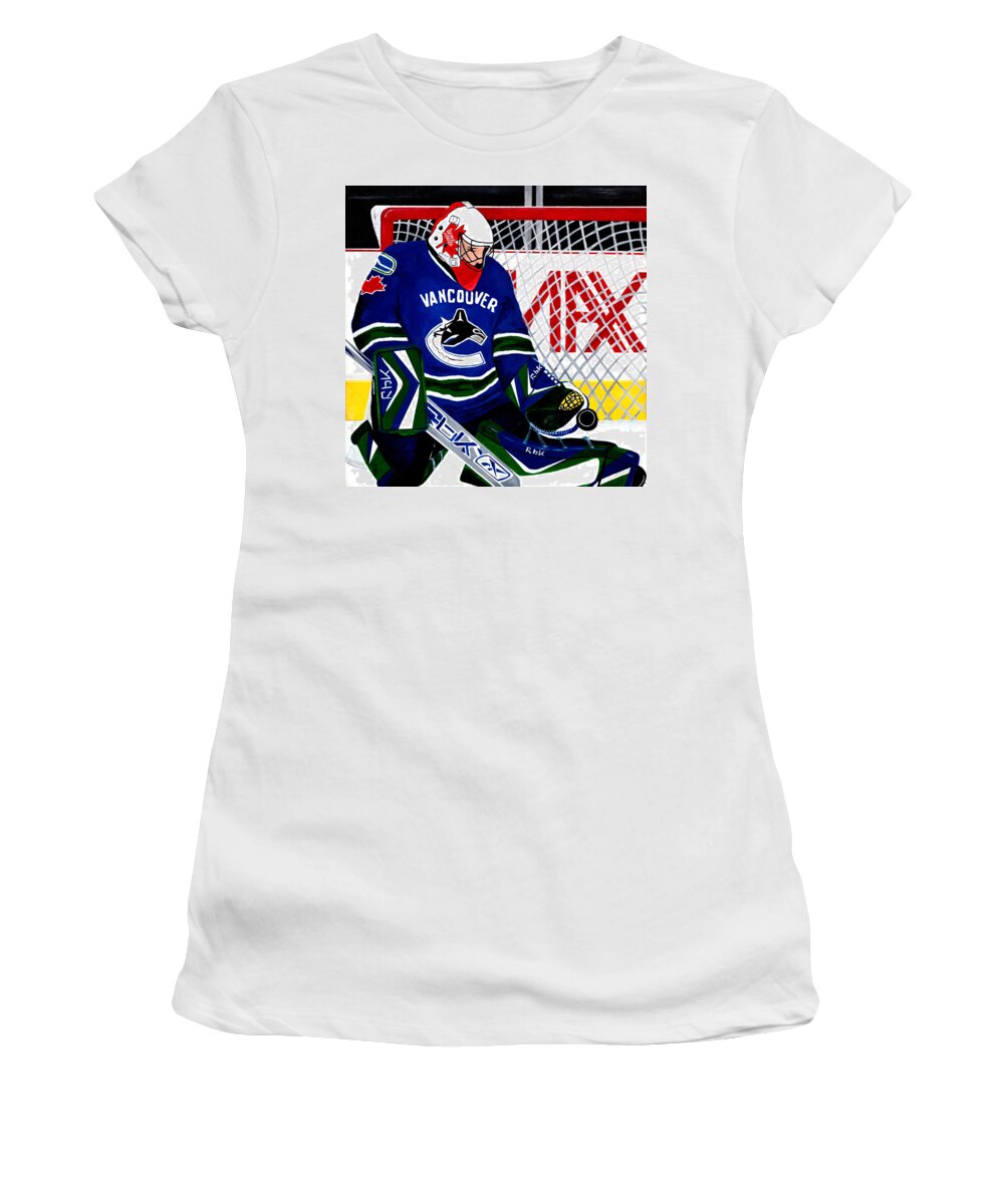 Nhl Women's T-Shirt featuring the painting Go Canucks Go by Pj LockhArt