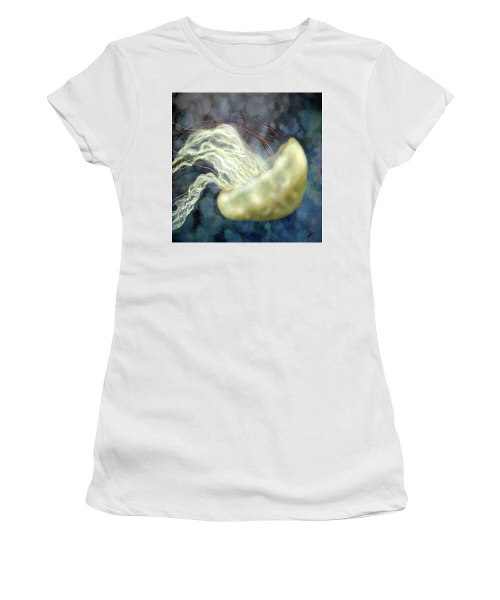 Jellyfish Women's T-Shirt featuring the digital art Golden Light Jellyfish by Sand And Chi