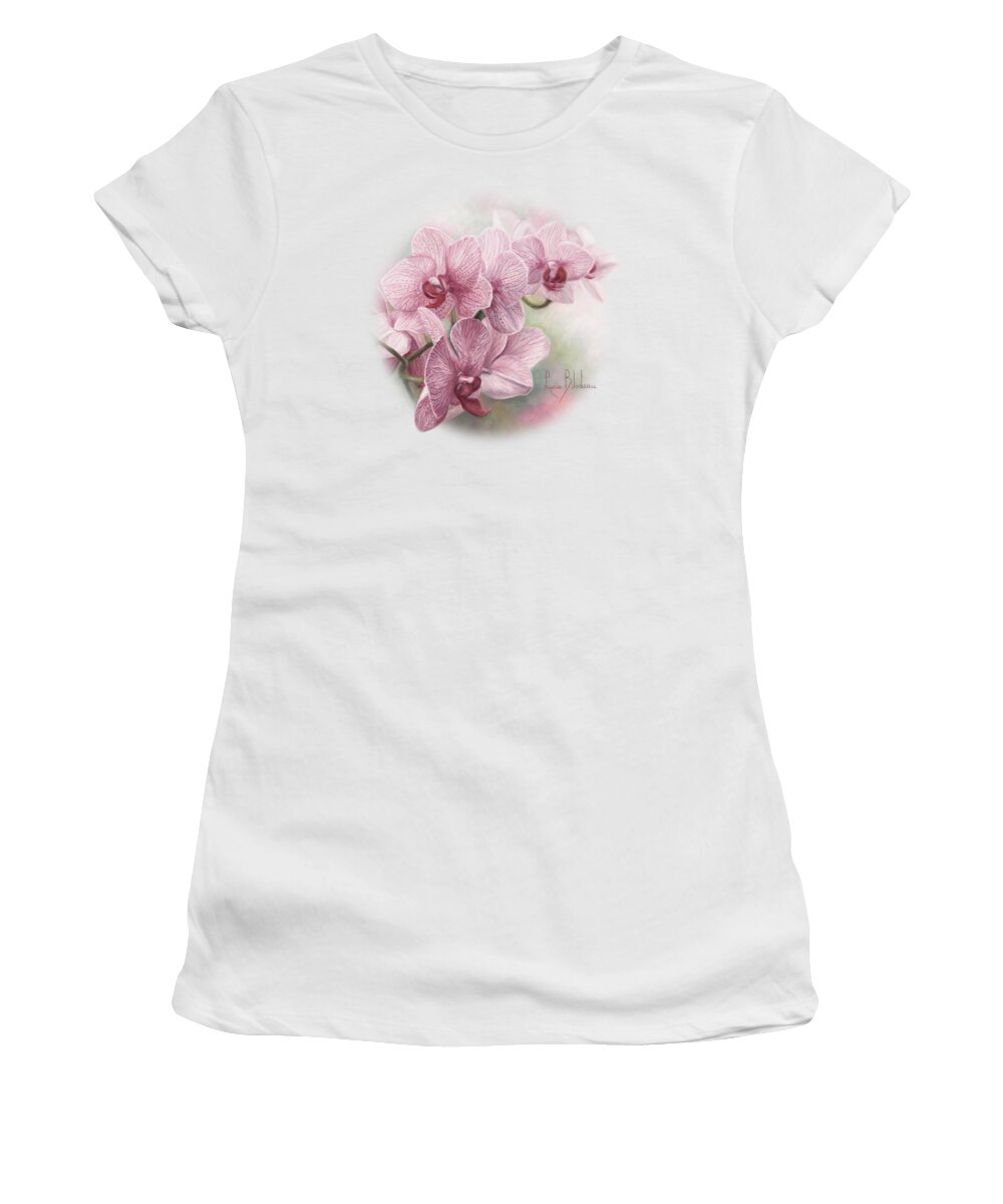 Orchids Women's T-Shirt featuring the painting Graceful Orchids by Lucie Bilodeau